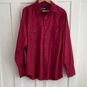Wrangler Western Cowboy Shirt Men's Red Stripe Casual Button Down Pearl Snaps XL